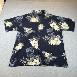 Vintage Izod Golf Hawaiian Aloha Shirt Mens XL Washable Silk‎ Navy Floral Y2K